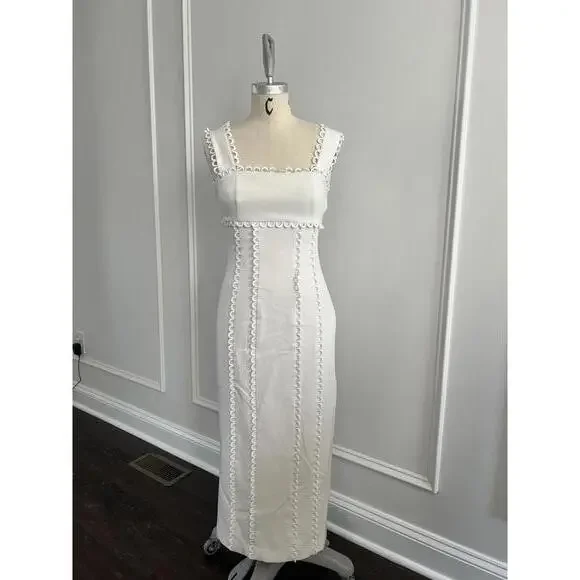 Anthropologie x BHLDN - White Sleeveless Midi Dress with Scalloped Edges, Size S - Picture 4 of 12